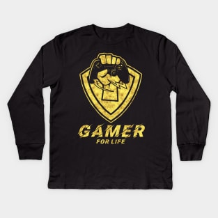 GAMER FOR LIFE Controller Logo UNIQUE Design EPIC gift for any games addict Kids Long Sleeve T-Shirt